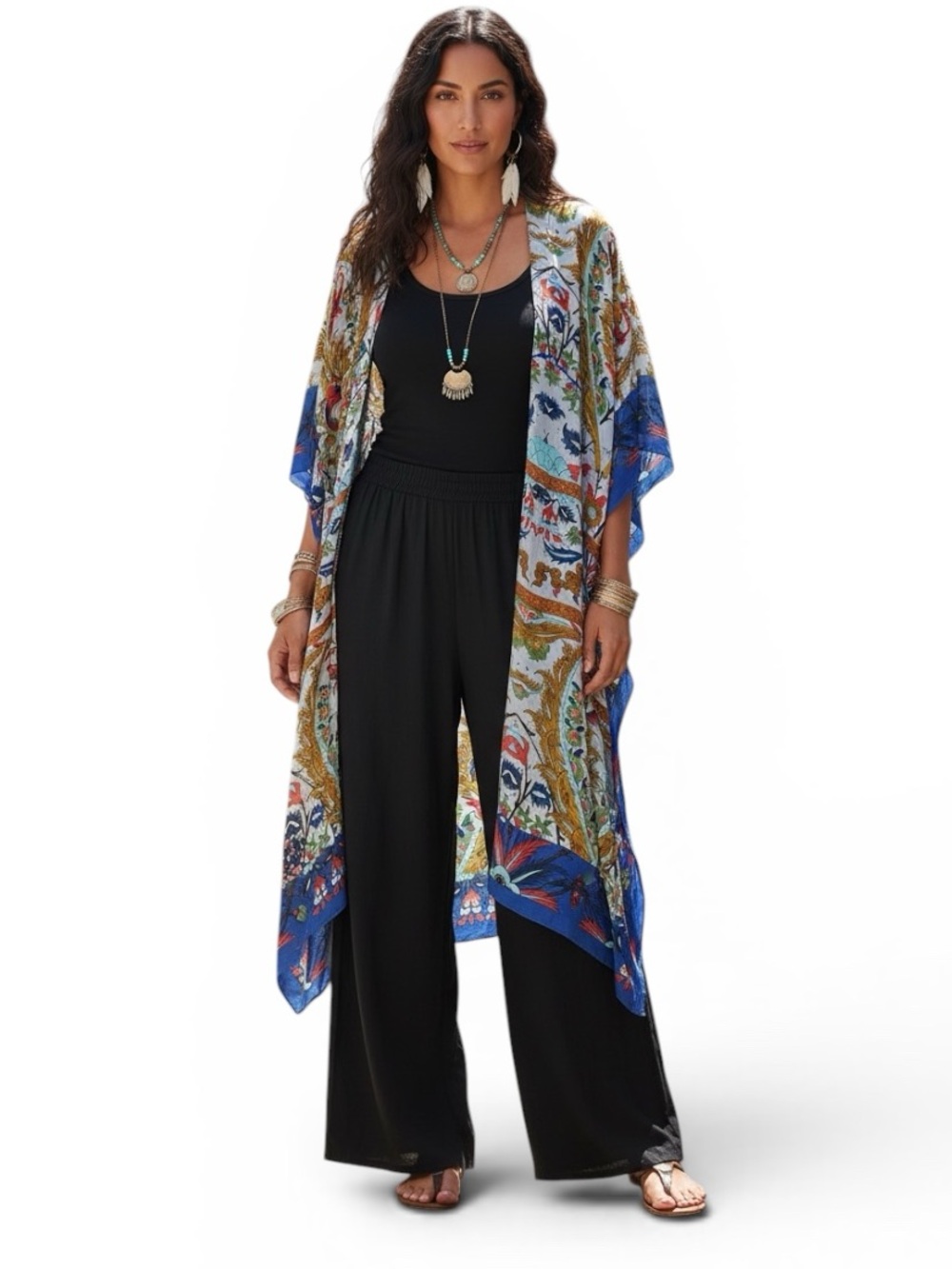 One Hundred Stars Decadent Open Jacket Kimono Top Coverup ONE SIZE Boho Silky